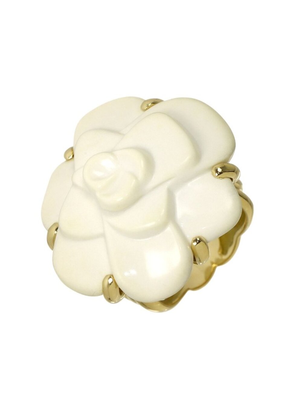 Chanel Camellia Ring Cacholong 18K Yellow Gold
